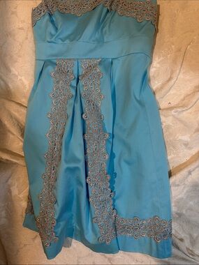 Lilly Pulitzer Strapless Turquoise Dress with Silver Lace Trim